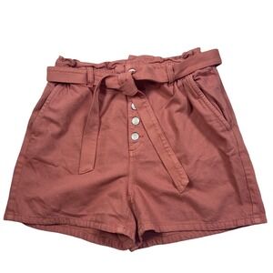LOFT Womens Paperbag High Waist Shorts Size M Belted Cotton Pink 3.5" inseam
